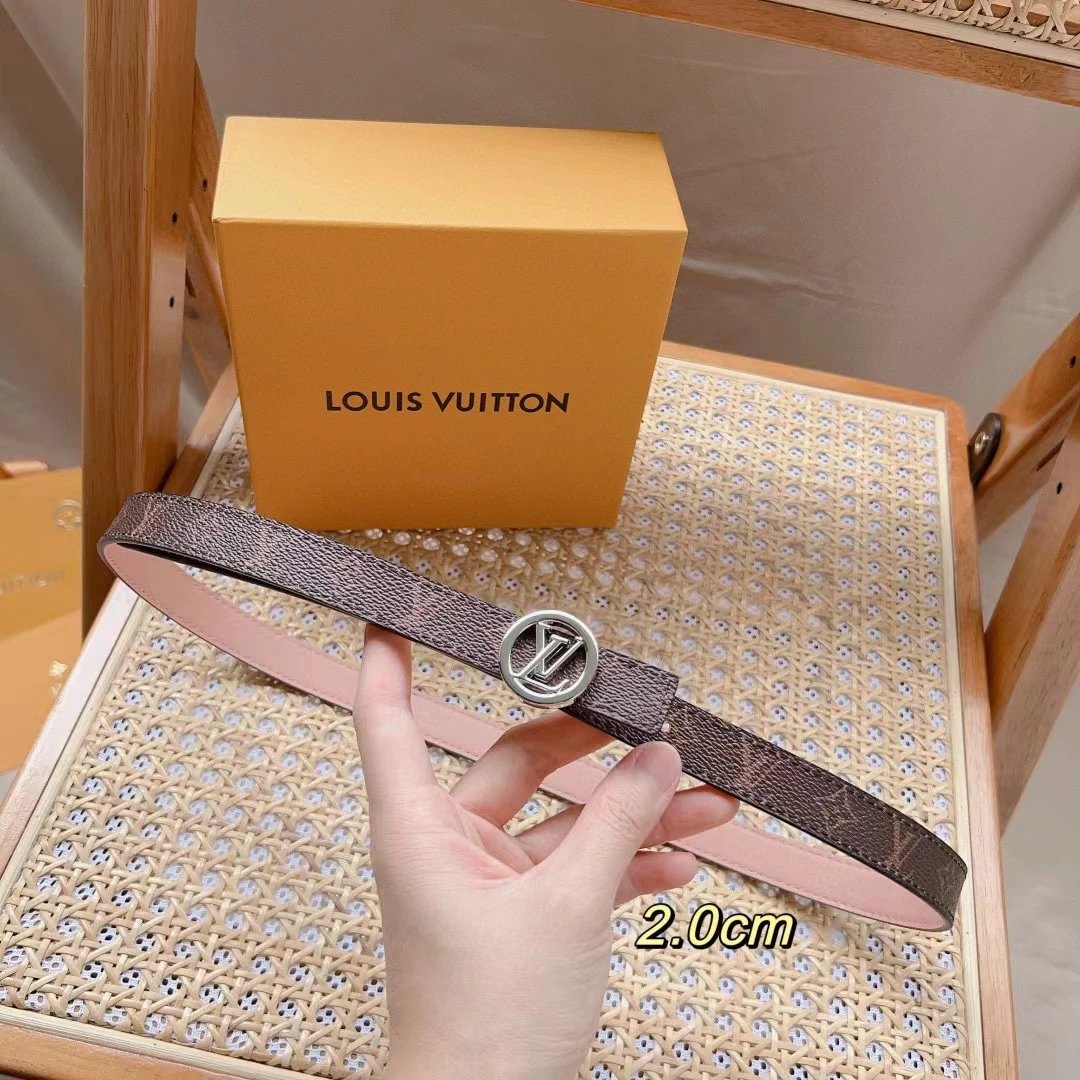 Louis Vuitton LV Belt Top version 【Counter Quality】Belt New Belt2.0cm Women's Belt Metal Buckle Women's Leather Belt with Classic Presbyopic Chessboard Grid Belt with Genuine Goods Packaging No Problem in and out of the Counter Versatile Casual Fashion Fo