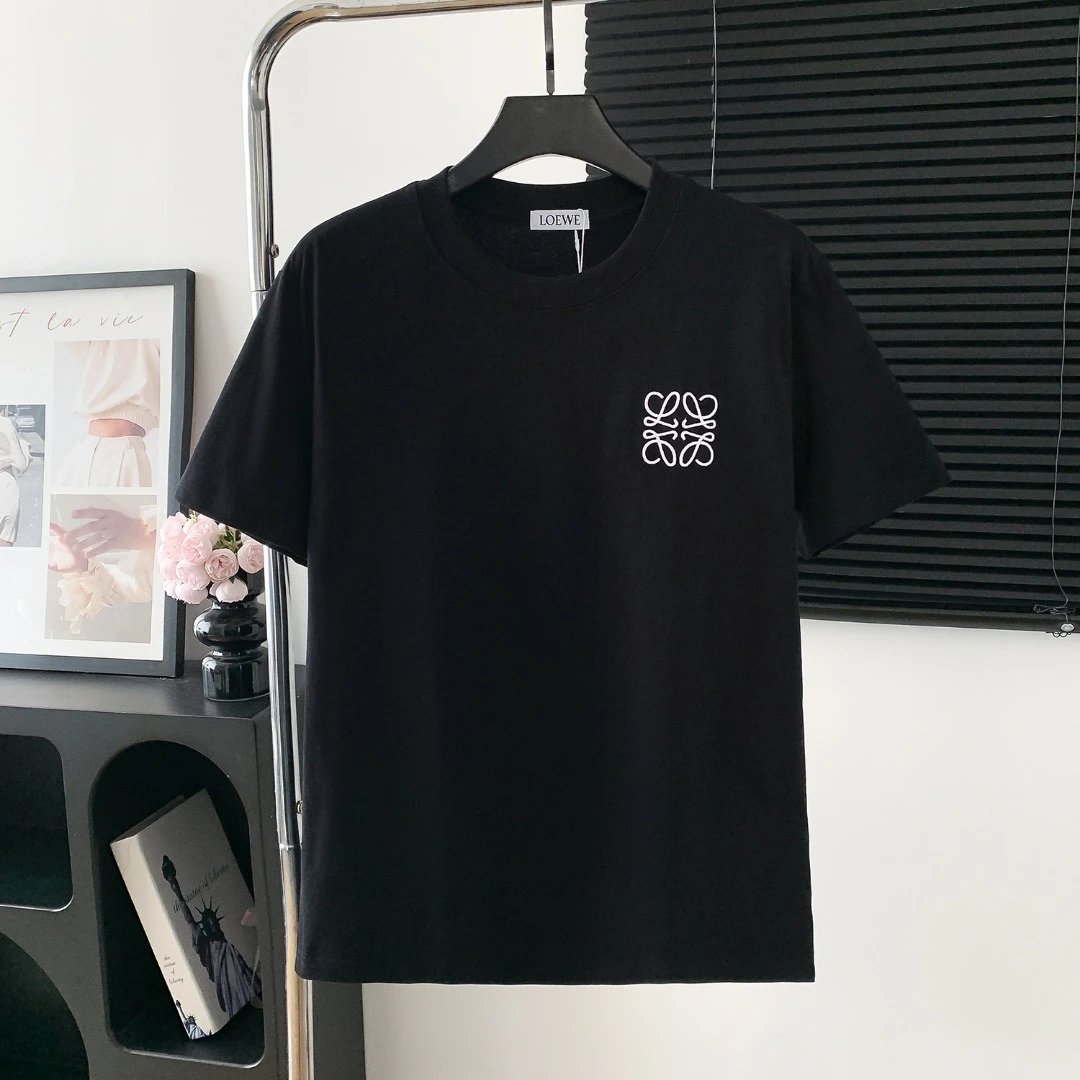 LOEWE T-shirt Backside Letter Embroidery logo round Neck Short Sleeve25ss New Pure Cotton Unisex Style T T-shirt OS Loose Fit Base Shirt Half Sleeve T-Shirt Top Half Sleeve