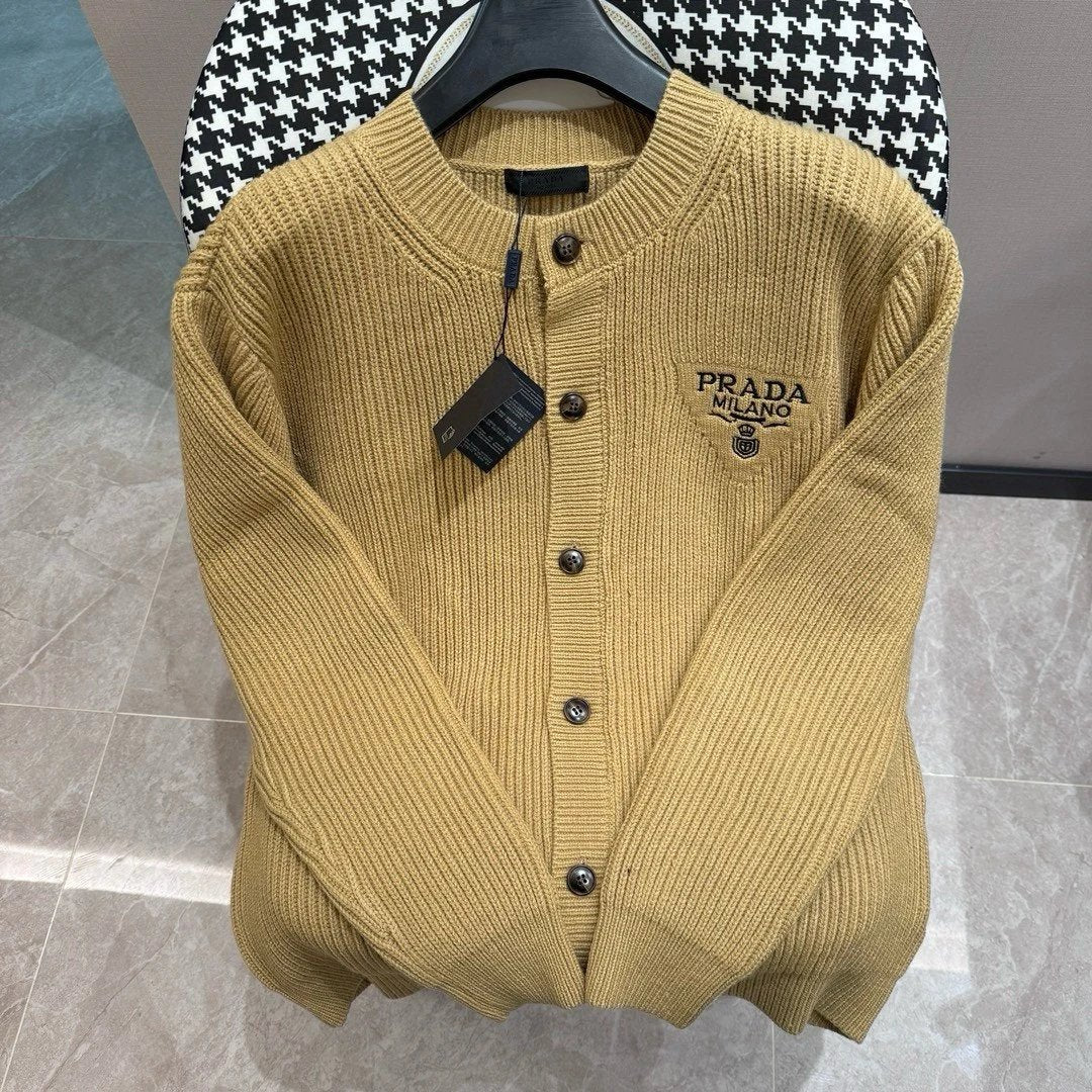 PRADA Sweater Triangle mark logo Knitted Wool Blend Cardigan Sweater for Men and Women Couples Style Jacket