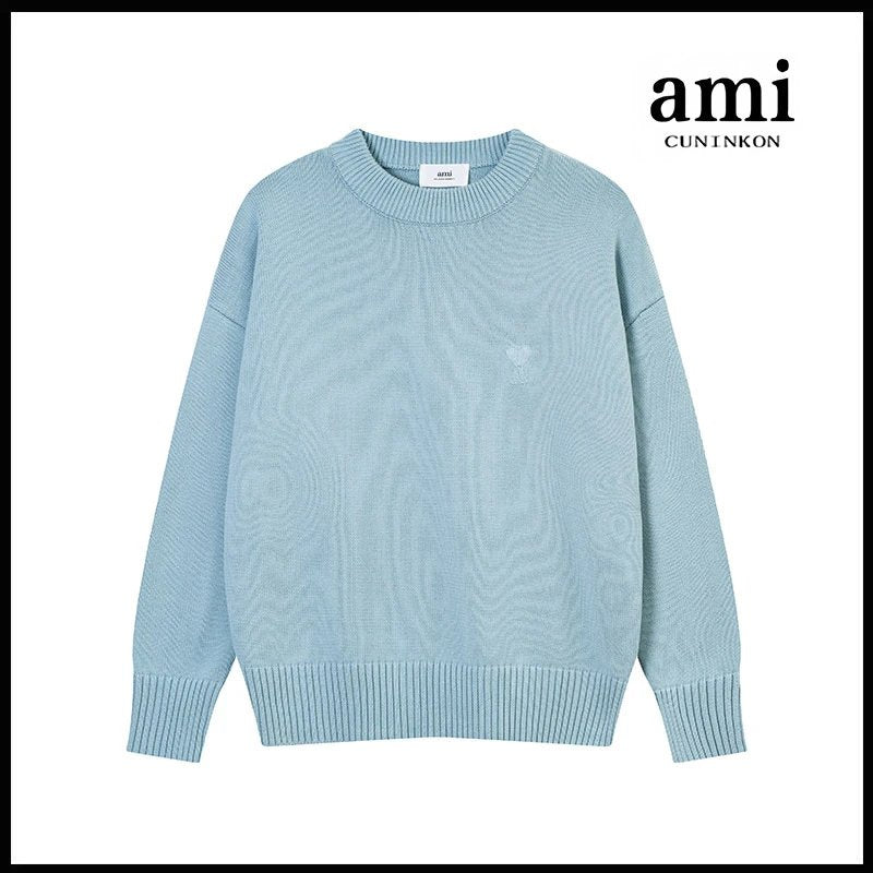 Ami Sweater Knitwear Classic round Neck Big Heart Jacquard Pullover Sweater Loose and Idle Sense Casual Couple Outfit-CY