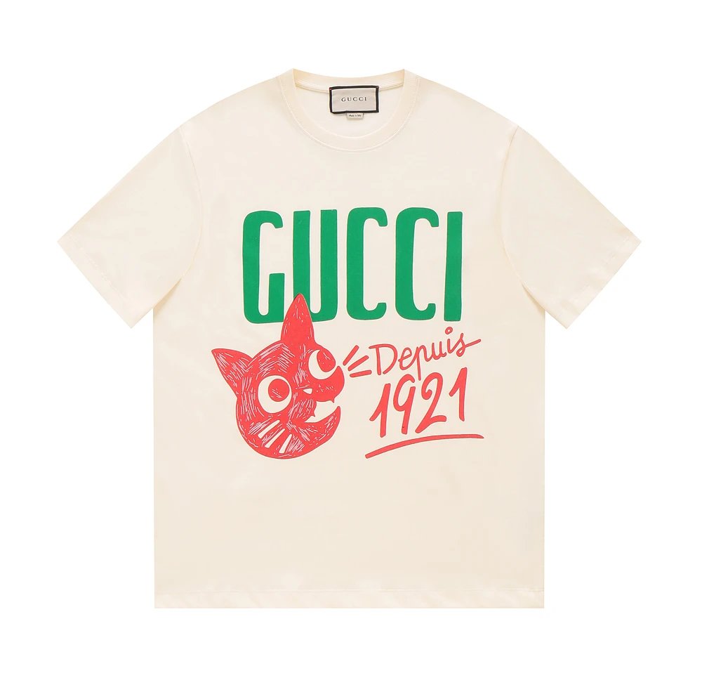 Gucci T-shirt 1921Cat Letter Print logo round Neck Short Sleeve25ss New Pure Cotton Unisex Style T T-shirt OS Loose Fit Base Shirt Top Half Sleeve T-Shirt