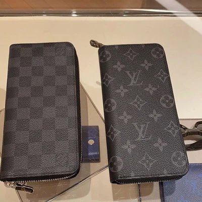 Louis Vuitton LV Bag Classic Black Flower Men's Long Fold Wallet Wallet Female Short Card Holder Hand Holding