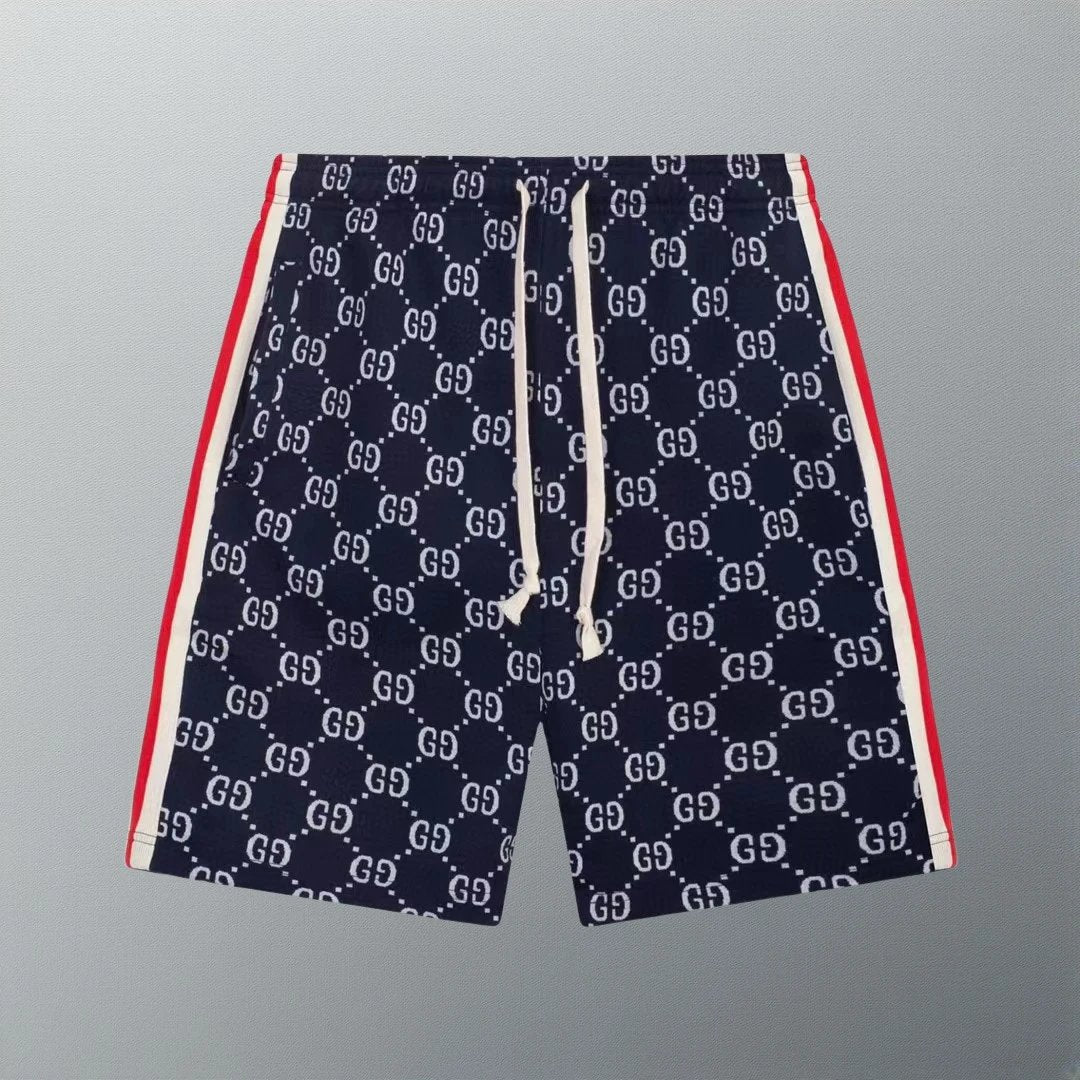 Gucci Shorts Classic Jacquard Full Print Double G Five-point Shorts25ss New Heavy Drawstring American Style Casual Summer Pants5Two-in-One Casual Sweatpants for Men and Women