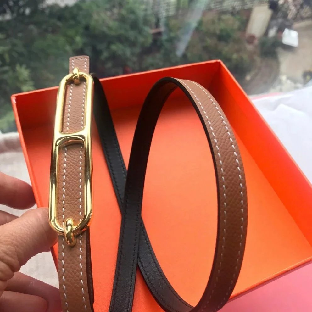 Hermes Belt Top version Women's Leather Belt Fashion All-Matching Women's Thin Belt Internet Celebrity Same Style Dress Belt