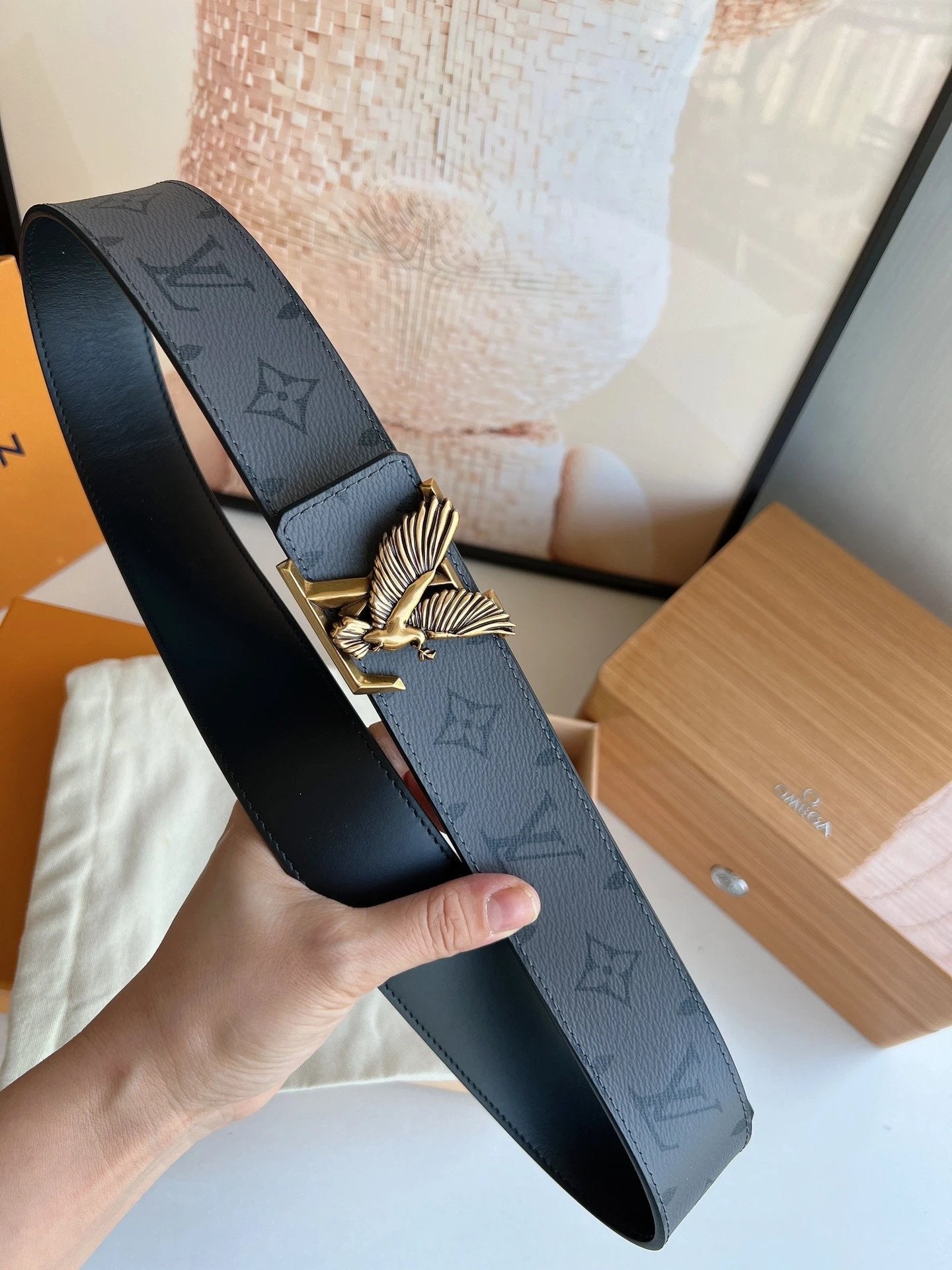 Louis Vuitton LV Belt Top version 【Counter Quality】The Most New Belt4.0cm Men's Belt Men's Leather Belt with Classic Presbyopic Checkerboard Plaid Belt with Genuine Goods Packaging in and out of the Counter No Problem Versatile Casual Fashion Formal Wear