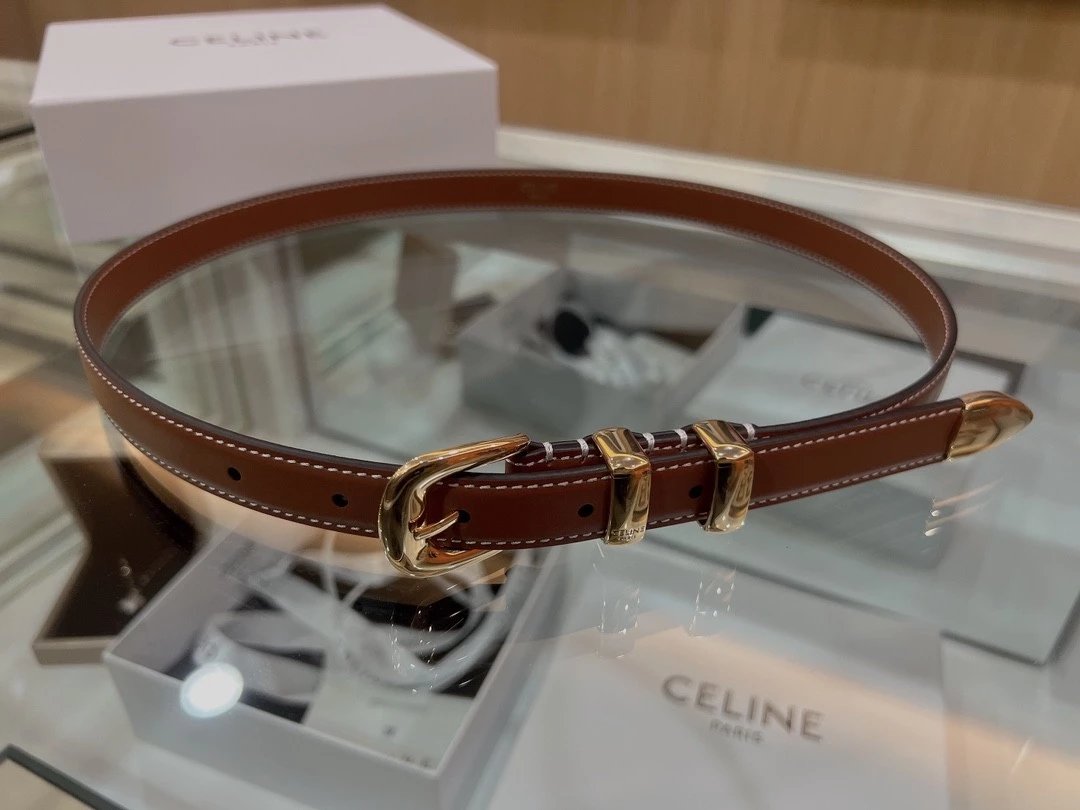 Celine Belt Top version Original Single-Grade Original Leather in Stock Arc De Triomphe Belt Wide Version1.8Women's Belt Surrogate Shopping Level Belt Pure Brass Imported Old Hardware CC Belt Calfskin Belt SF Express Delivery Brown Black Belt