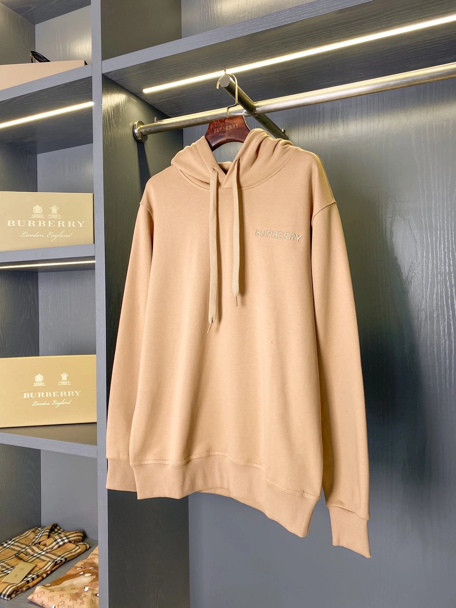 Burberry Hoodie Back Hollow Plaid Equestrian Knight Cotton Hoodie Unisex Jacket Versatile Casual