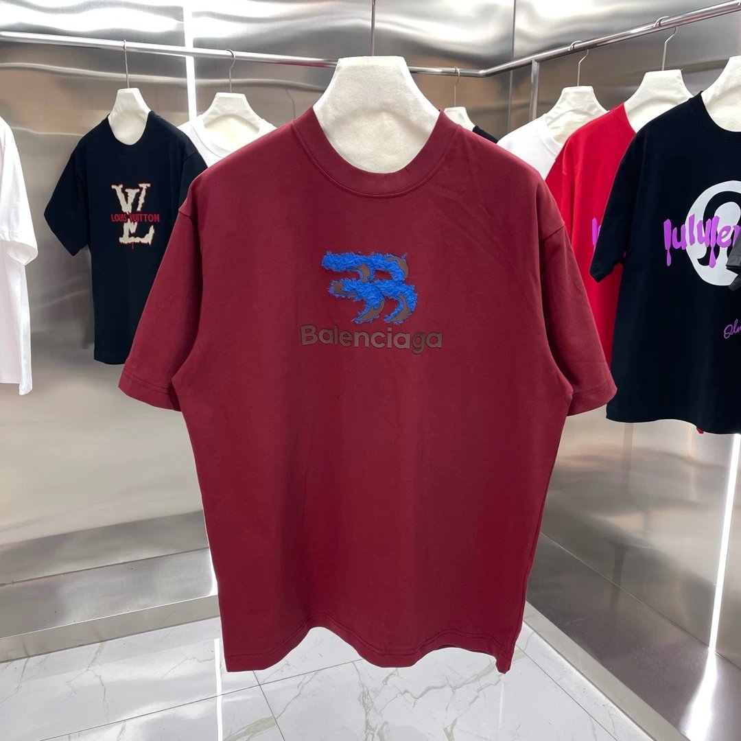 Balenciaga T-shirt 3D Silicone Woolen Hat Logo Logo Crew Neck Short Sleeve25ss New Pure Cotton Unisex Style T T-shirt OS Loose Fit Base Shirt Top Half Sleeve T-Shirt