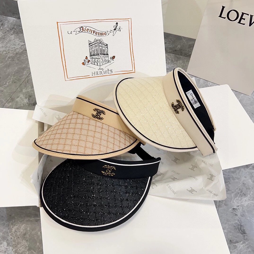 Chanel Hat Hat High Version with Dustproof Bag2024Summer New Style Sequined Sun Hat Topless Hat,Big Brand Shipment,Super Convenient!Easy to Match!A Must-Have Hipster on the Street