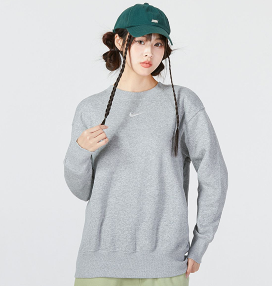 Nike Autumn and Winter Women's Sweater Sports Casual Small Hook Loose round-Neck with Fleece Lining Pullover DQ5734