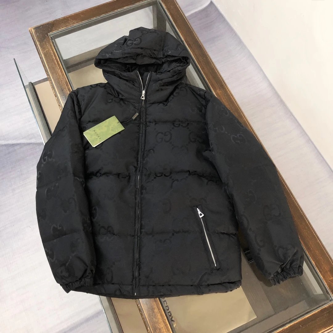 Gucci Down Jacket Full Print logo Hooded Down Jacket Coat Unisex Fluffy Hooded Long Sleeve Puffer Jacket Winter Thickened Warm Coat Loose Versatile Fashion