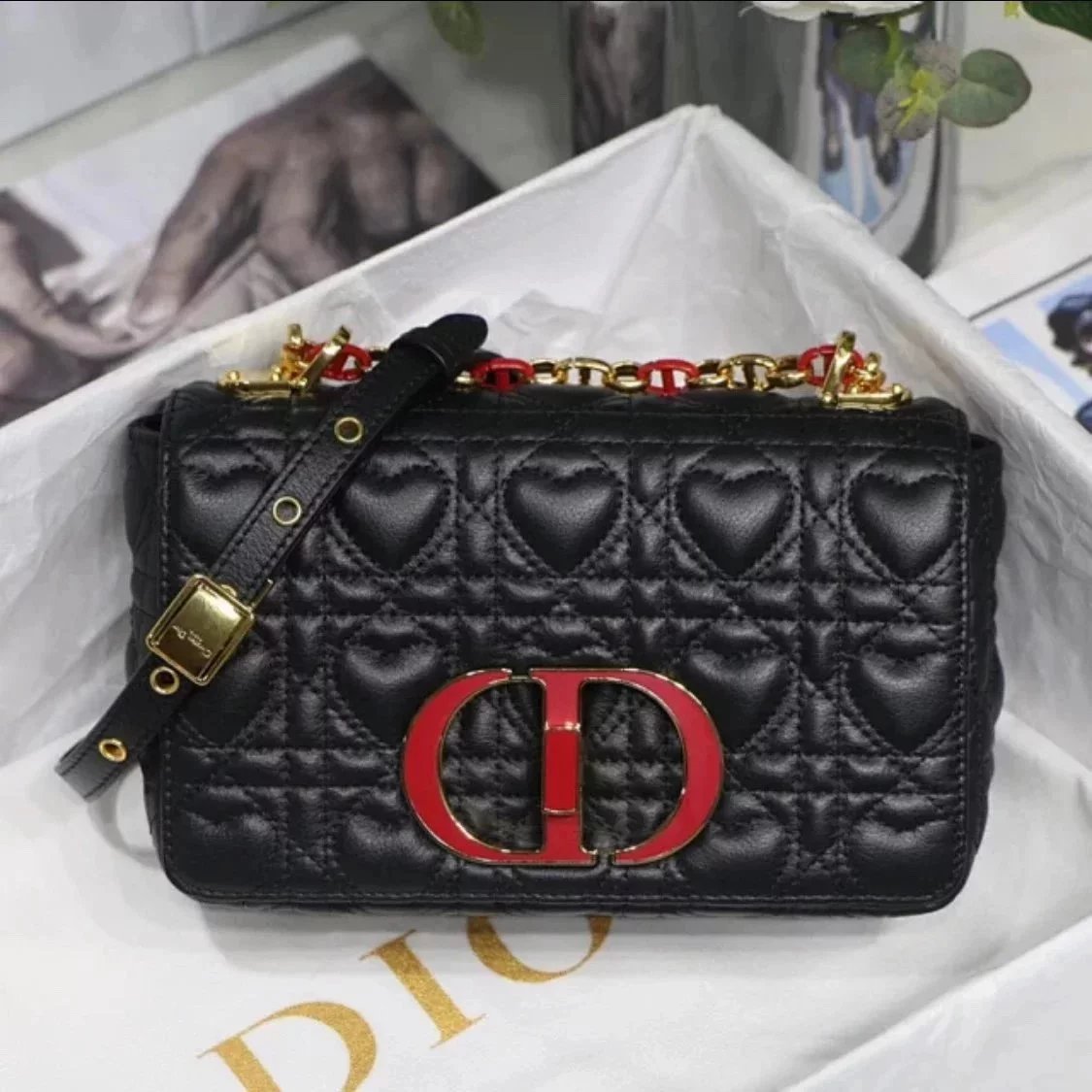 Dior Women's Bag Top version Caro2023Spring New,Cowhide with Classic Rhombus Women's Bag Chain Bag Shoulder Crossbody Handbag