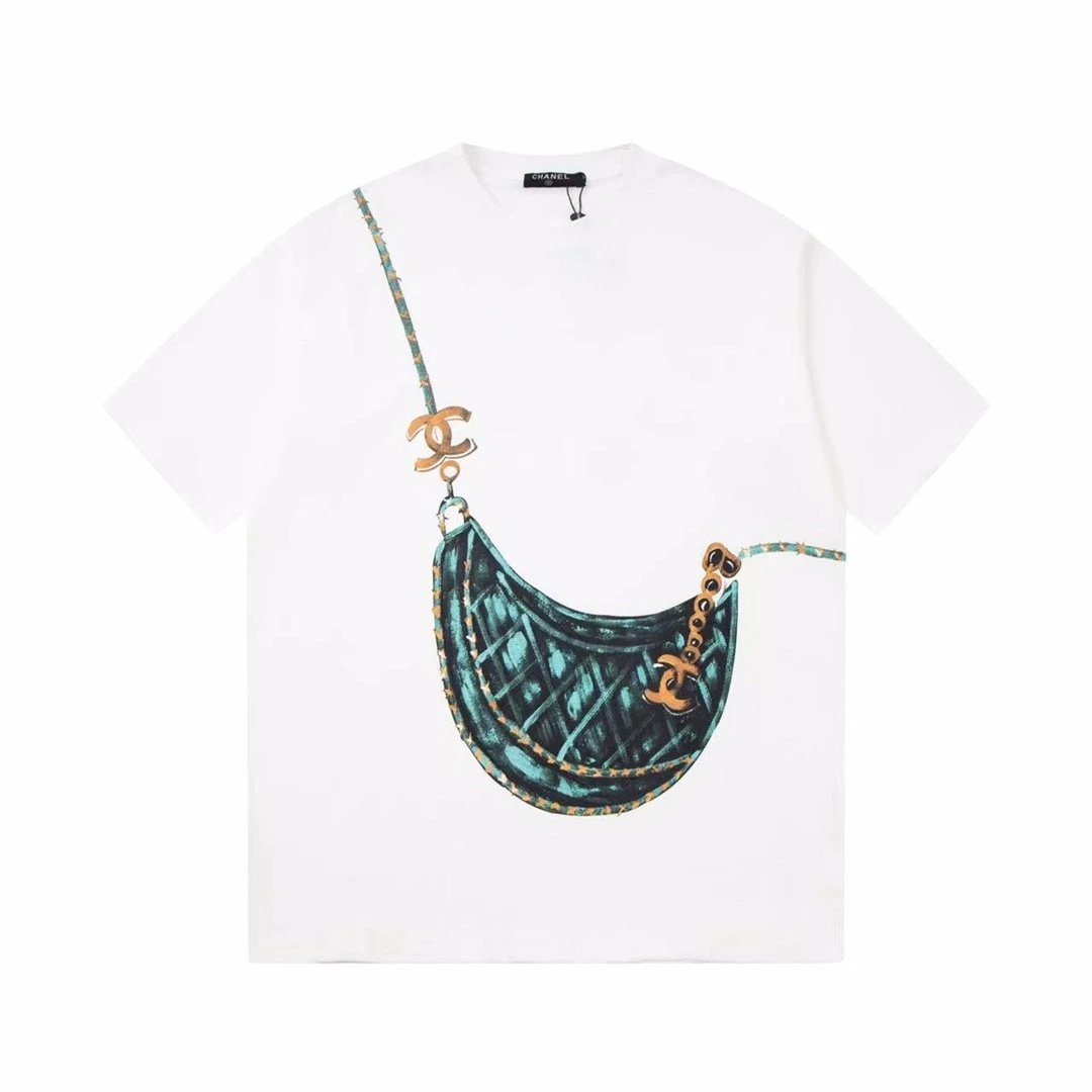 Chanel T-shirt Hand-Painted Bag Short Sleeve T T-shirt Fashion Limited Edition,The Latest Short Channels in Summer t Hand-Painted Chain Bag Logo Printing Design,Couple with Super Invincible Charm and High Ability to Wear,Summer Elegant Wear plus Body