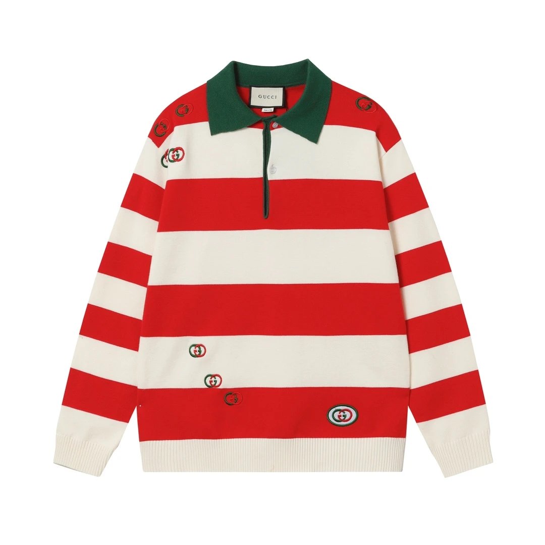 Gucci Sweater Knitting logo Jacquard Embroidered Striped Crew Neck Sweater Long Sleeve Pullover Thickened Lazy Style OS Loose Fit Unisex Knit Top Jacket Versatile Casual Wearable Inside and Outside