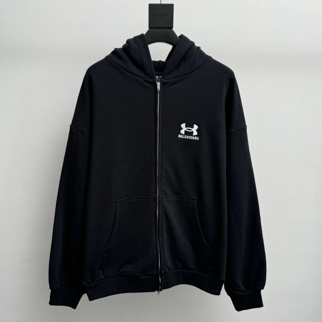 Balenciaga Hoodie Collaboration Front and Back Embroidered Hoodie Sweatshirt Casual Loose Zip-Up Jacket os Unisex Style24ss Autumn and Winter New Products