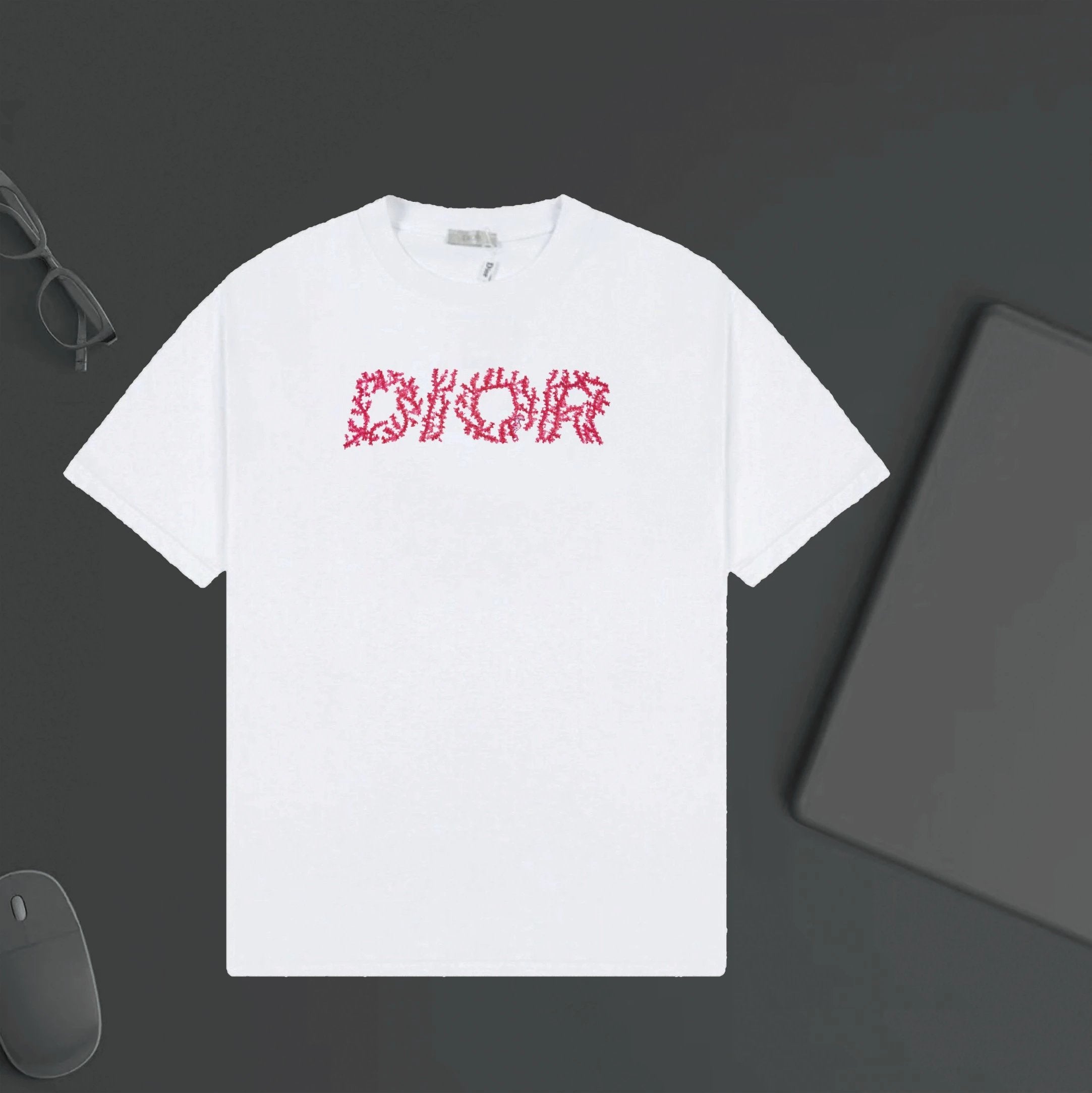 Dior T-shirt Chest Texture Letter Print logo round Neck Short Sleeve25ss New Pure Cotton Unisex Style T T-shirt OS Loose Fit Base Shirt Top D Short Sleeve T-Shirt