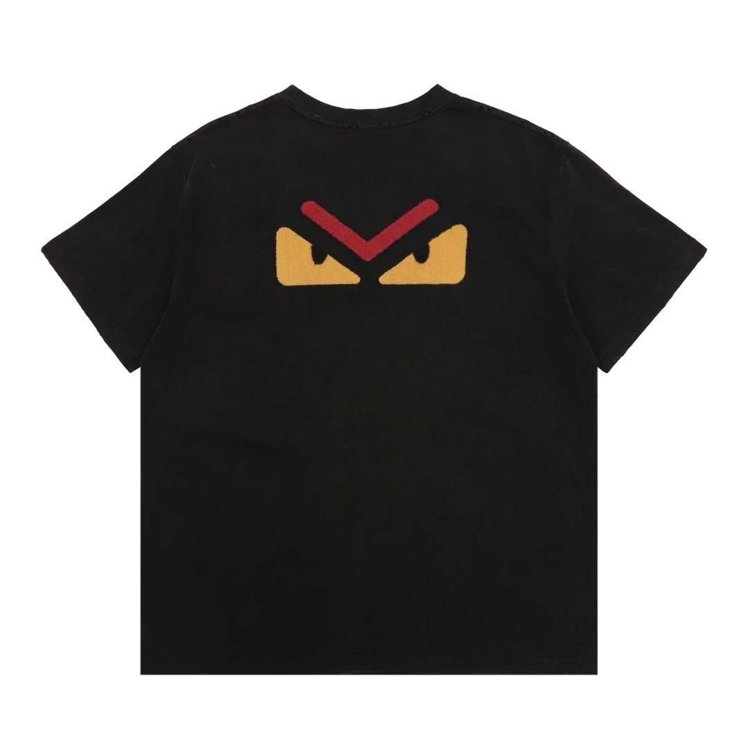 FENDI T-shirt Front and back eye embroidery logo round Neck Short Sleeve25ss New Pure Cotton Unisex Style T Casual T-Shirt Base Layer Shirt OS Loose Fit Half Sleeve Top Plus Size