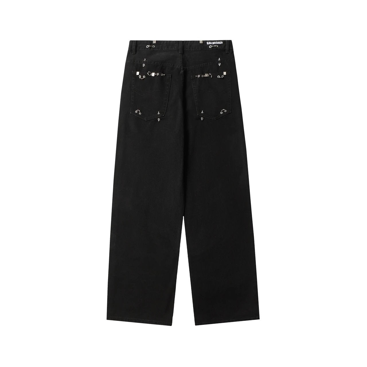 Balenciaga Jeans Studded Piercing Ring Buckle Lighter Head Jeans Casual Pants Straight Pants Wide-leg Pants High-waisted Pants Unisex Long Pants24ss Autumn and Winter New Products