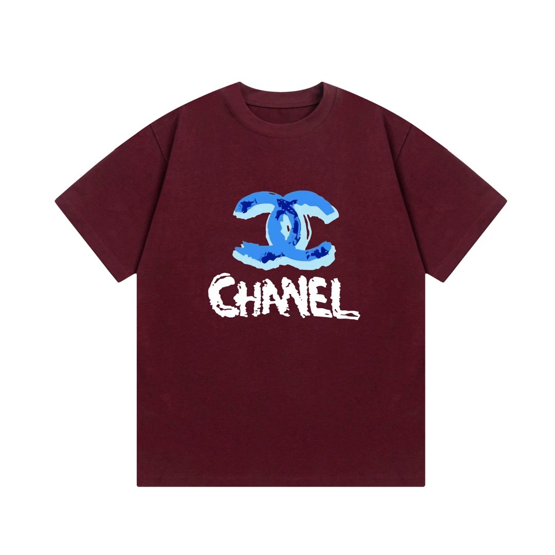 Chanel T-shirt Colorful Graffiti Letter Direct Print Logo round Neck Short Sleeve25ss New Pure Cotton Unisex Style T T-shirt OS Loose Fit Base Shirt Top Half Sleeve T-Shirt