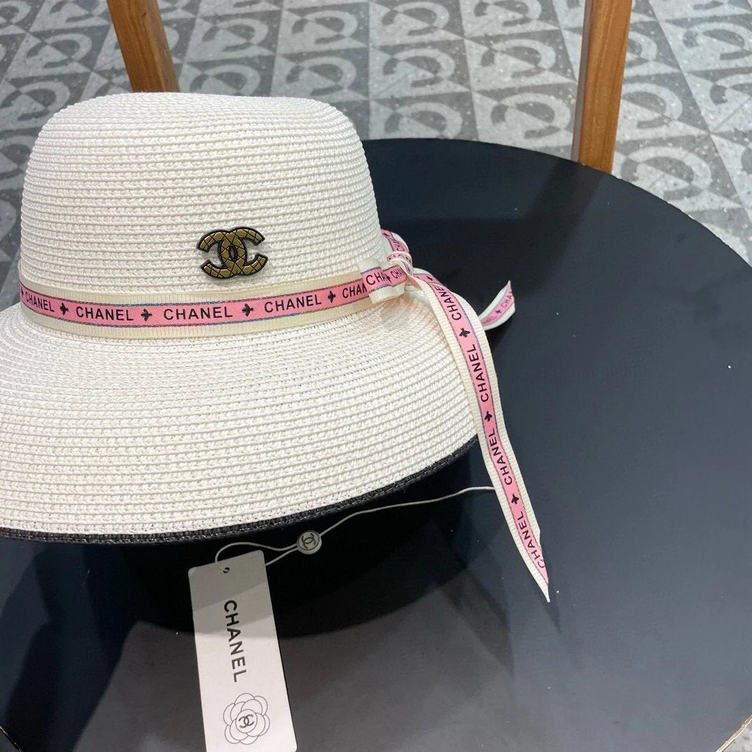 Chanel Hat Casual Sun Hat High Quality Fashion Big Brand Socialite Style Lampshade Billycock,Flat straw hat,Head Circumference57cm Low-Key Luxury Travel Essential