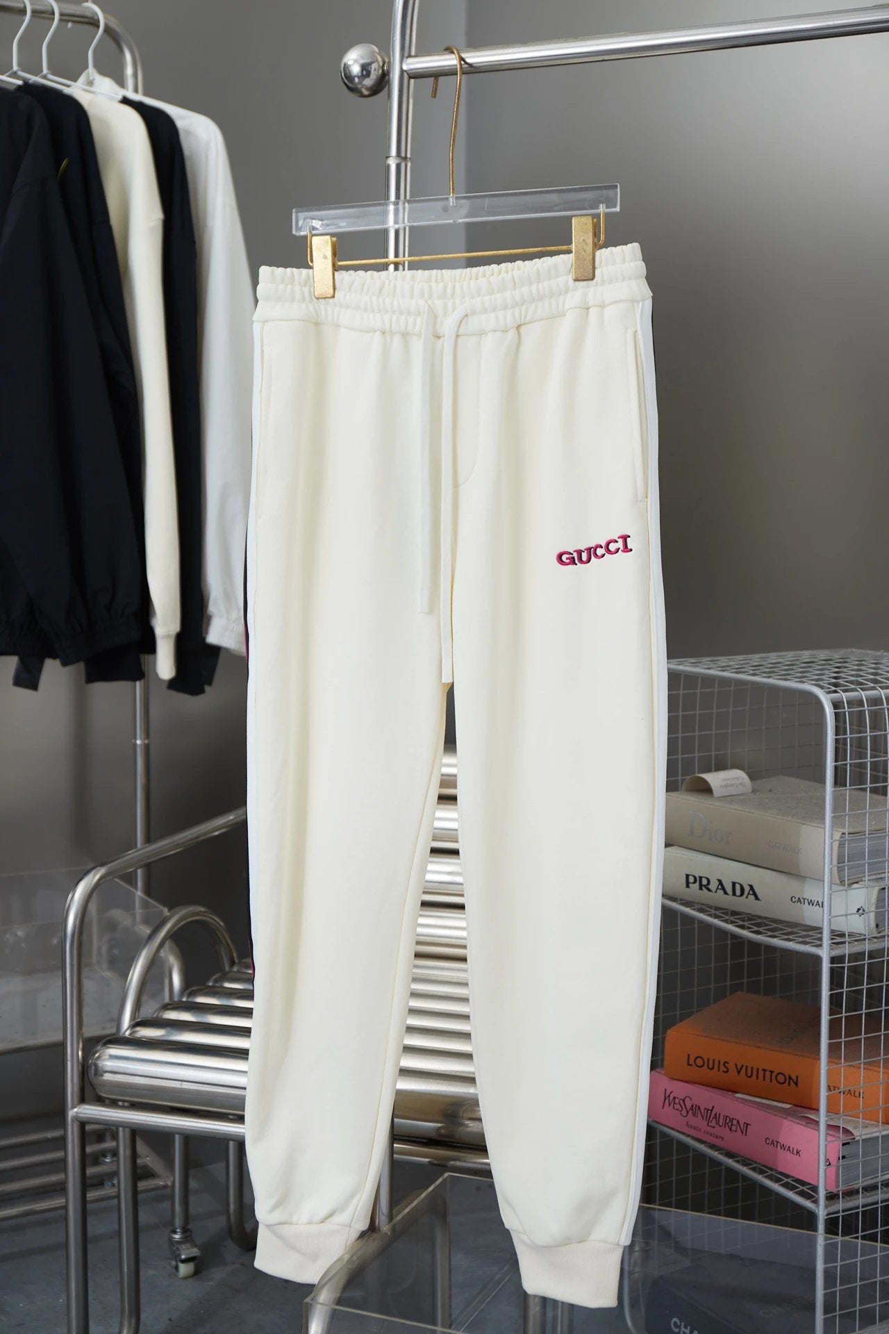 Gucci Sweatpants Front and back embroidery logo Drawstring Jogger Sweatpants for Men and Women, Autumn and Winter Loose Fit, High Waist, Color Block, Plus Size, Casual Pants