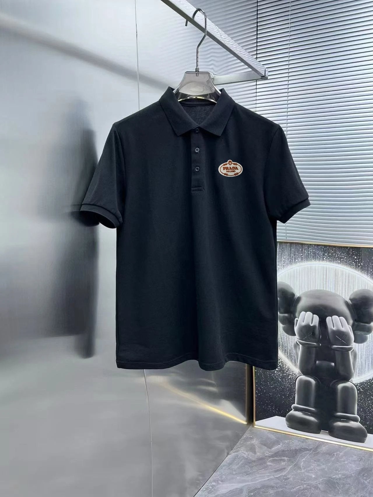 PRADA T-shirt Oval Letter on Chest logo Labeling POLO Shirt Lapel Short Sleeve25ss New Unisex Summer Short Sleeve OS Loose T Business Half Sleeve Shirt Plus Size T-Shirt