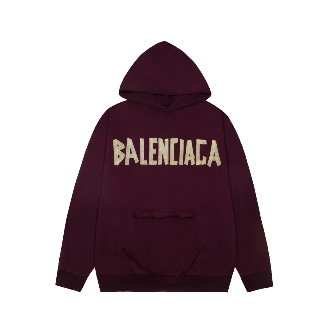 Balenciaga Hoodie Masking Yellow Tape logoG Hooded Sweatshirt Jacket for Men and Women, Sports Casual Style OS Loose fit versatile style