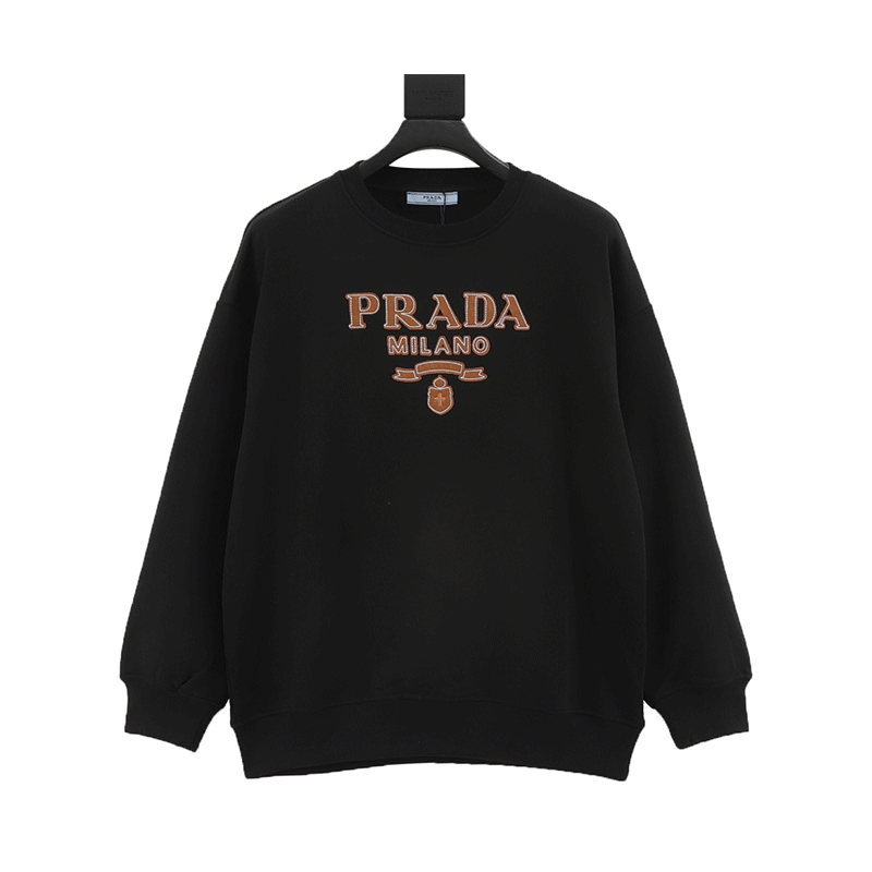 PRADA Hoodie Leather patchwork logo Embroidered Crew Neck Sweater for Men and Women