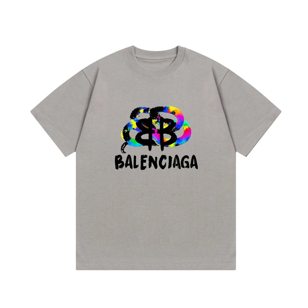 Balenciaga T-shirt Colorful Graffiti Letter Print Logo Logo Crew Neck Short Sleeve25ss New Pure Cotton Unisex Style T T-shirt OS Loose Fit Base Shirt Top Half Sleeve T-Shirt