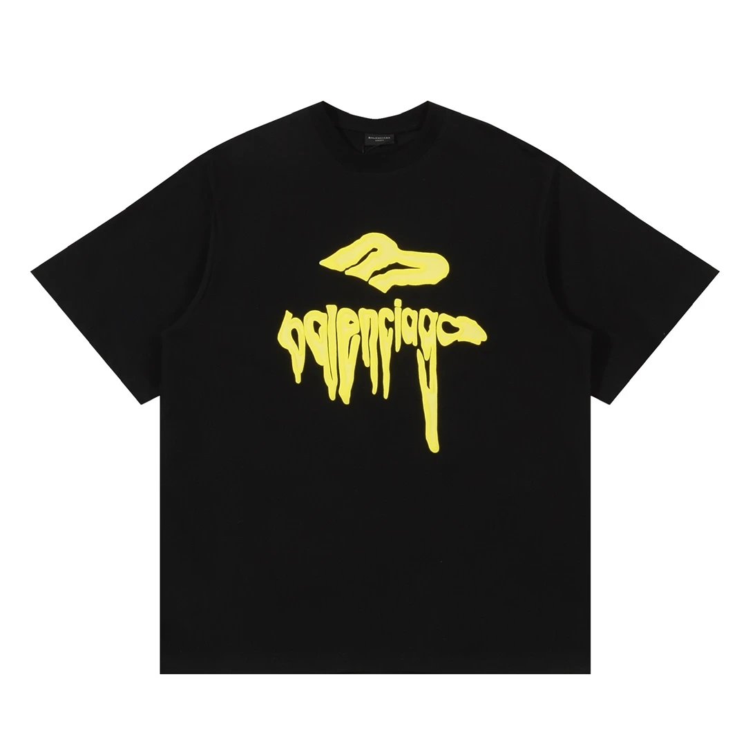 Balenciaga T-shirt Abstract Fluid Letter Color Block Print on Chest logo round Neck Short Sleeve25ss New Pure Cotton Unisex Style T T-shirt OS Loose Fit Base Shirt Top Half Sleeve T-Shirt