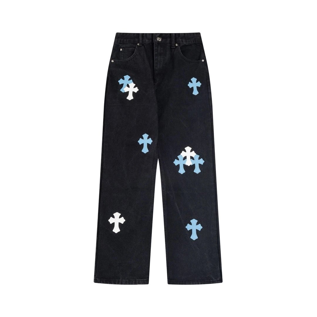 Chrome Hearts Jeans Chengdu City Exclusive Jeans Autumn and Winter New Men's and Women's Same Long Pants Loose Casual Wide Leg High Waist