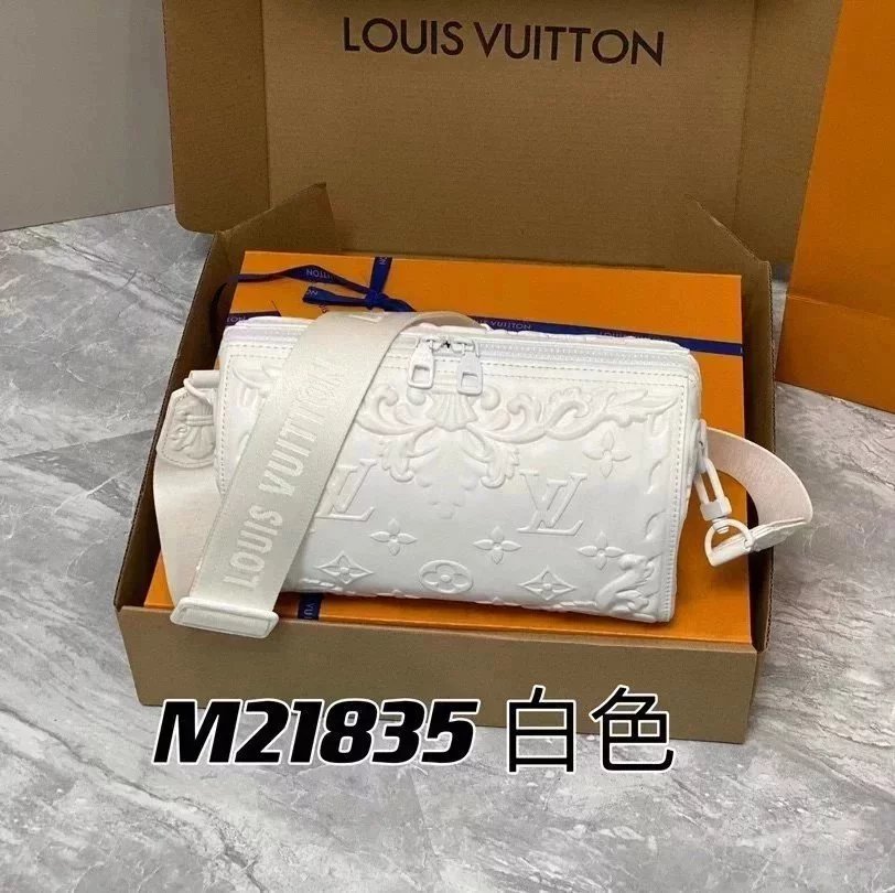 Louis Vuitton LV Men's Bag Top version 【】M21835Gray White Full Leather Embossed Men's Pillow Bag CITYKEEPAL Men's Shoulder Messenger Bag Travel Bag