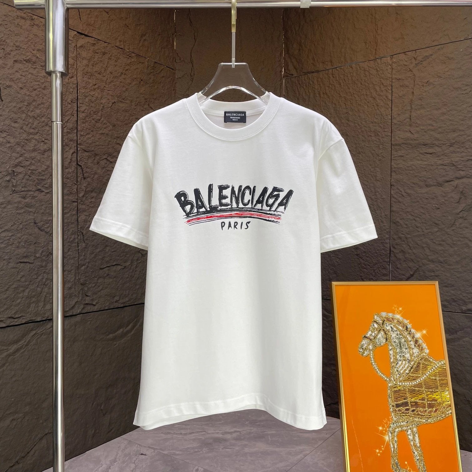Balenciaga T-shirt Front and Rear Letter Printing logo round Neck Short Sleeve25ss New Pure Cotton Unisex Style T Casual T-Shirt Base Layer Shirt OS Loose Fit Half Sleeve Top Plus Size