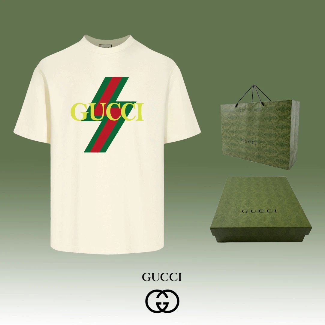 Gucci T-shirt Front Chest Letter Lightning Symbol Print logo round Neck Short Sleeve25ss New pure cotton T Unisex T-Shirt OS Loose Fit Base Shirt Top Half Sleeve T-Shirt