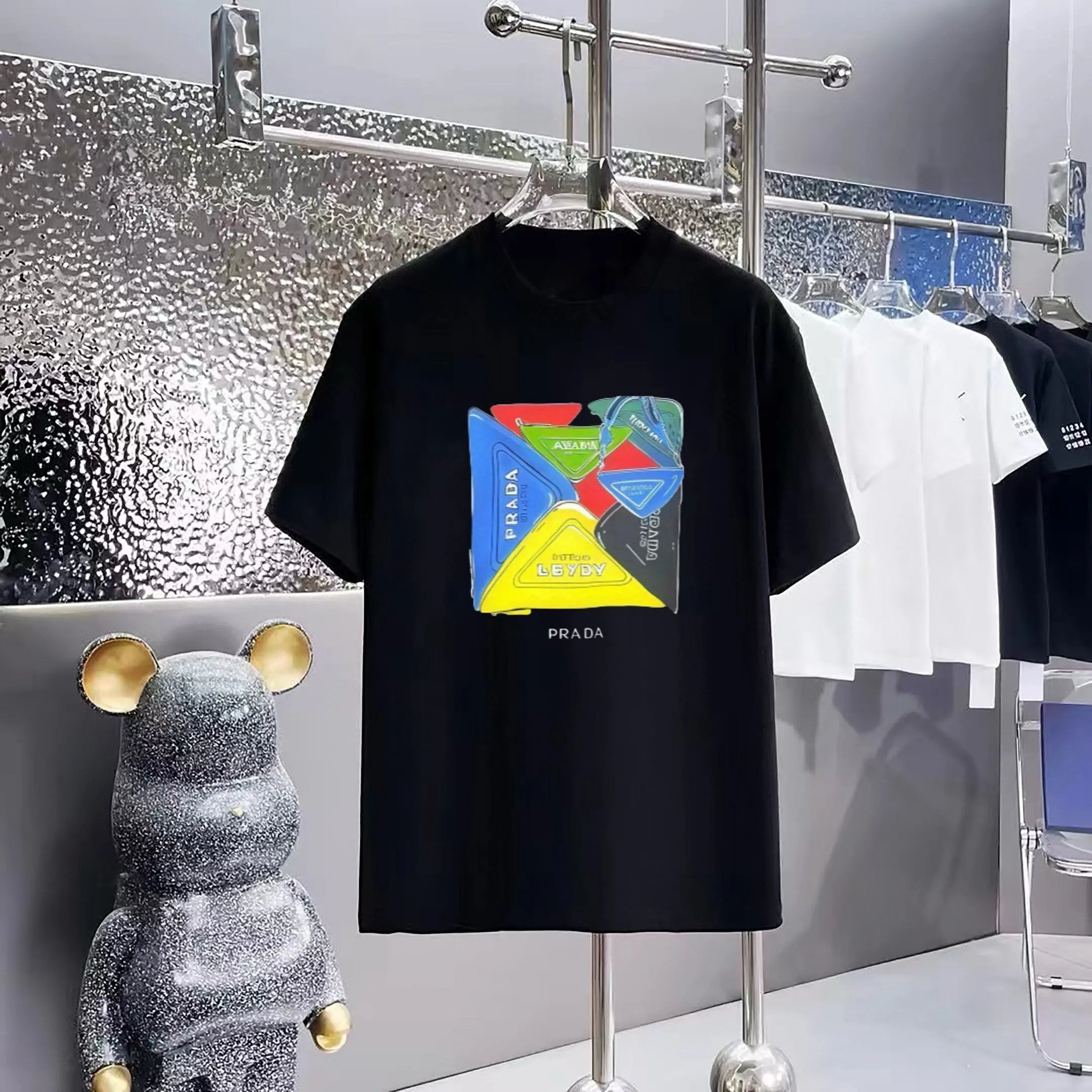PRADA T-shirt Chest Patchwork Pattern Print logo round Neck Short Sleeve25ss New Pure Cotton Unisex Style T T-shirt OS Loose Fit Base Shirt Half Sleeve T-Shirt Top Half Sleeve