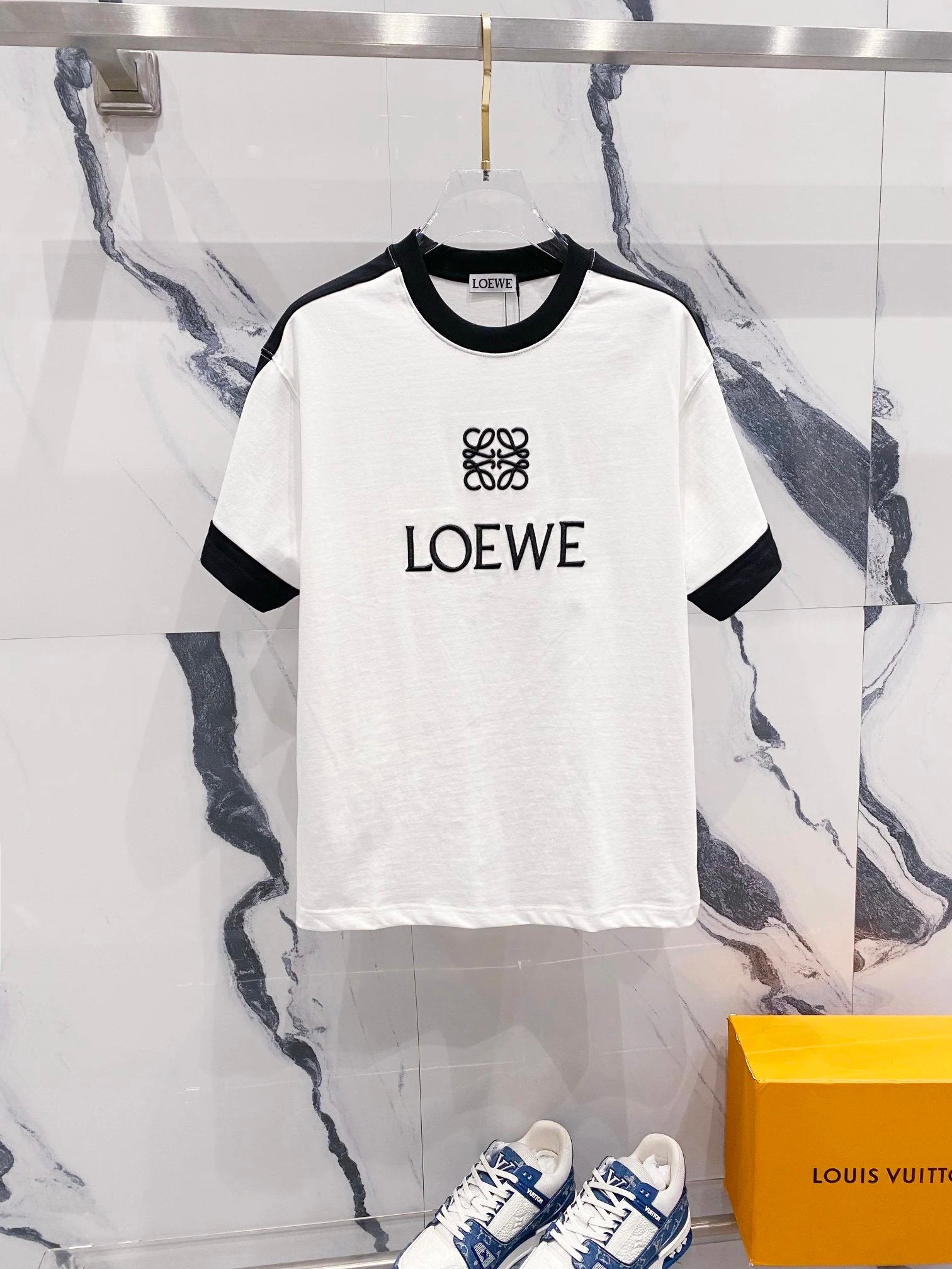 LOEWE T-shirt Color-Block Embroidered Letters LOGO Patchwork Design Logo