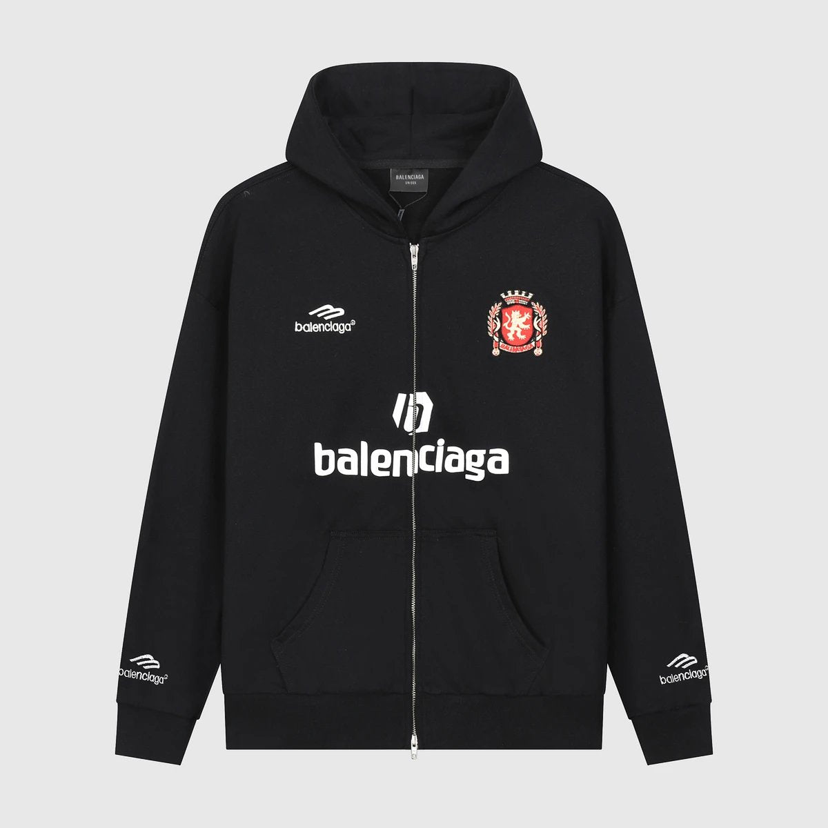 Balenciaga Hoodie Left Chest Manchester United Logo Zipper Hoodie Sweatshirt Unisex Sports Casual Loose Fit Versatile