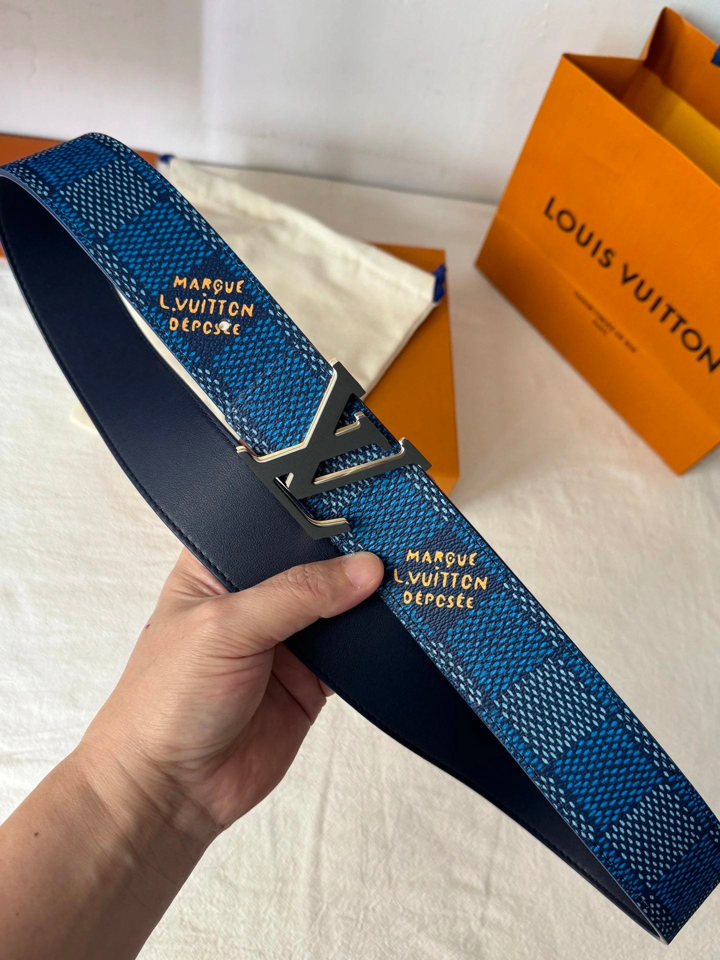 Louis Vuitton LV Belt Top version 【Counter Quality】The Most New Belt4.0cm Men's Belt Men's Leather Belt with Classic Presbyopic Checkerboard Plaid Belt with Genuine Goods Packaging in and out of the Counter No Problem Versatile Casual Fashion Formal Wear