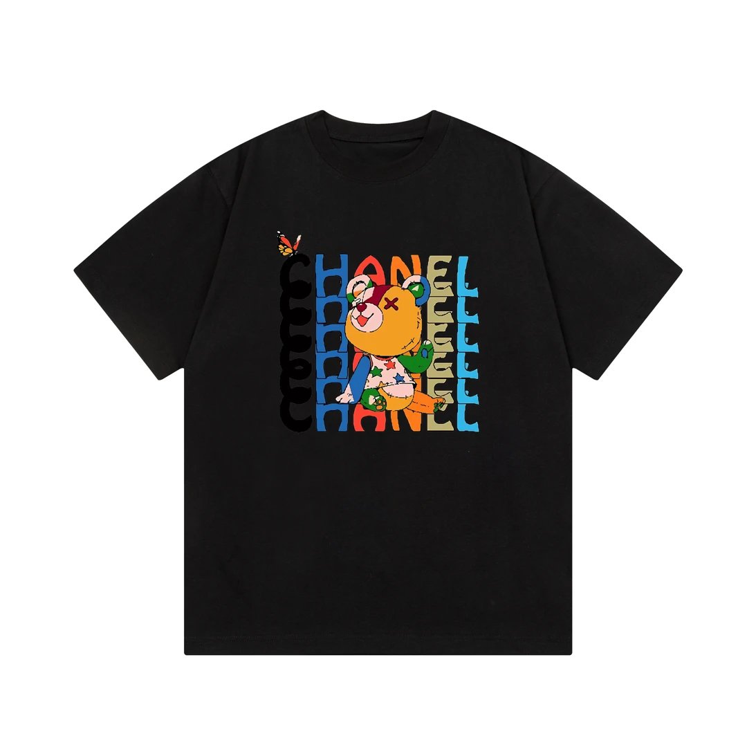 Chanel T-shirt Colorful Bear Alphabet Direct Print Logo round Neck Short Sleeve25ss New Pure Cotton Unisex Style T T-shirt OS Loose Fit Base Shirt Top Half Sleeve T-Shirt