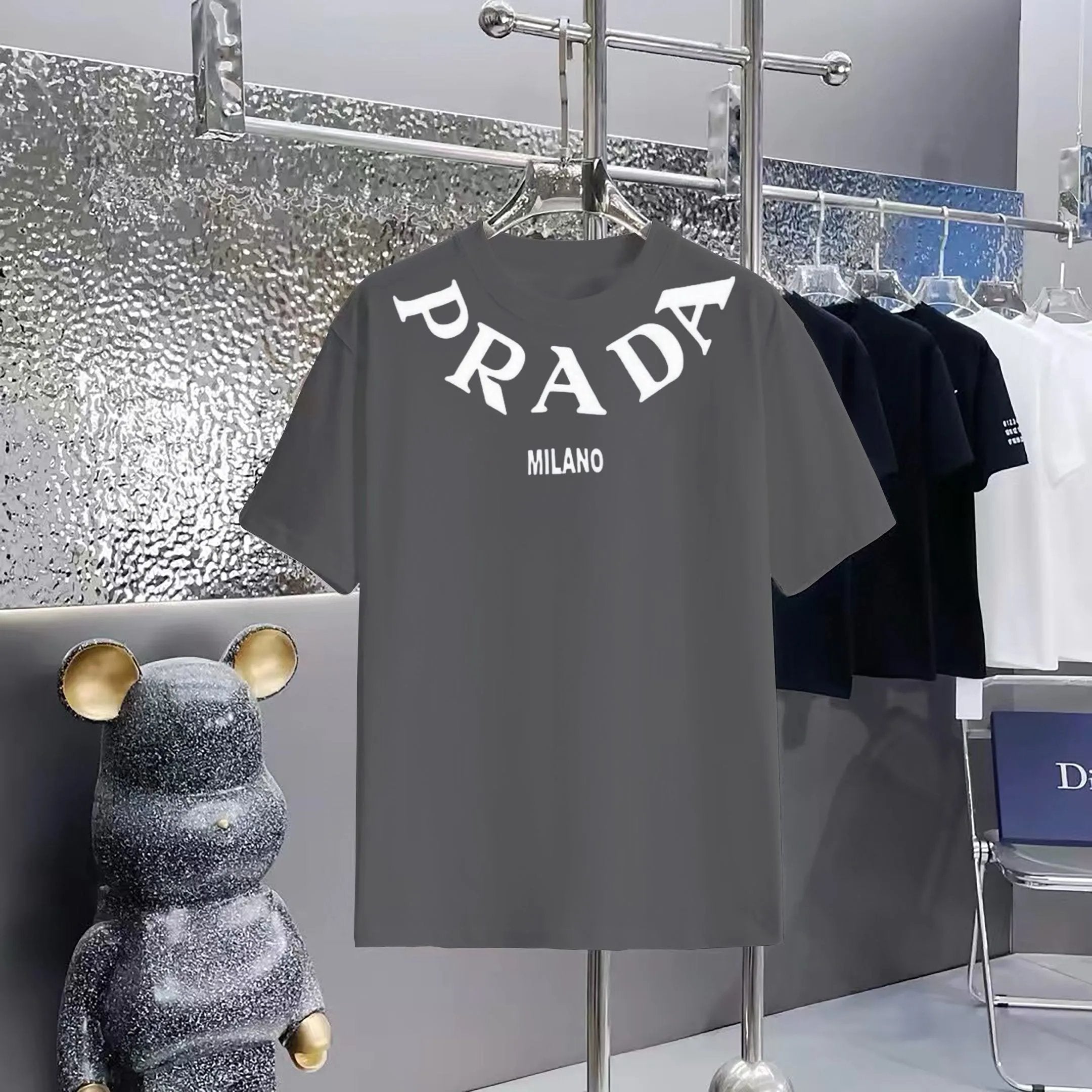 PRADA T-shirt Chest Arc-Shaped Brand Print logo round Neck Short Sleeve25ss New pure cotton T Unisex T-Shirt OS Drop Shoulder Loose Fit Base Shirt Top T-Shirt Short Sleeve