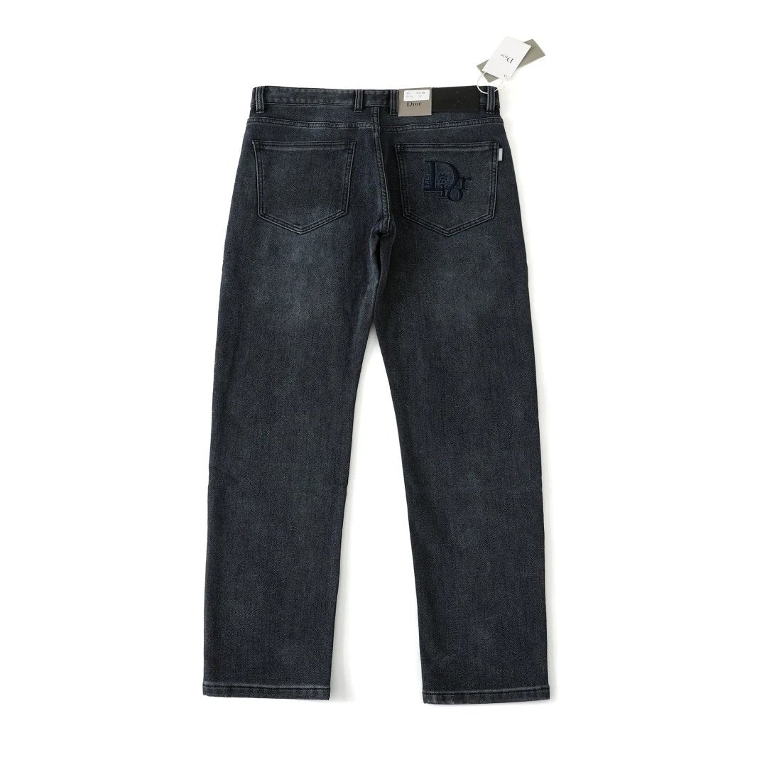 Dior Jeans Back Label Hardware Logo Logo Straight Washed Blue Jeans Autumn Winter New Unisex Straight Long Pants Loose Casual Wide Leg High Waist