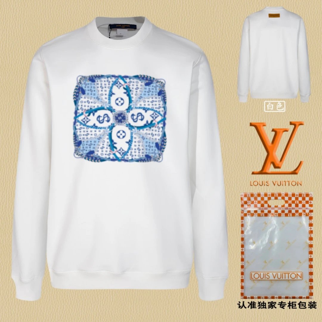 Louis Vuitton LV Hoodie Front Chest Block Print Crew Neck Sweatshirt Pullover Long Sleeve OS Unisex Sports Casual Loose Fit Base Shirt Top