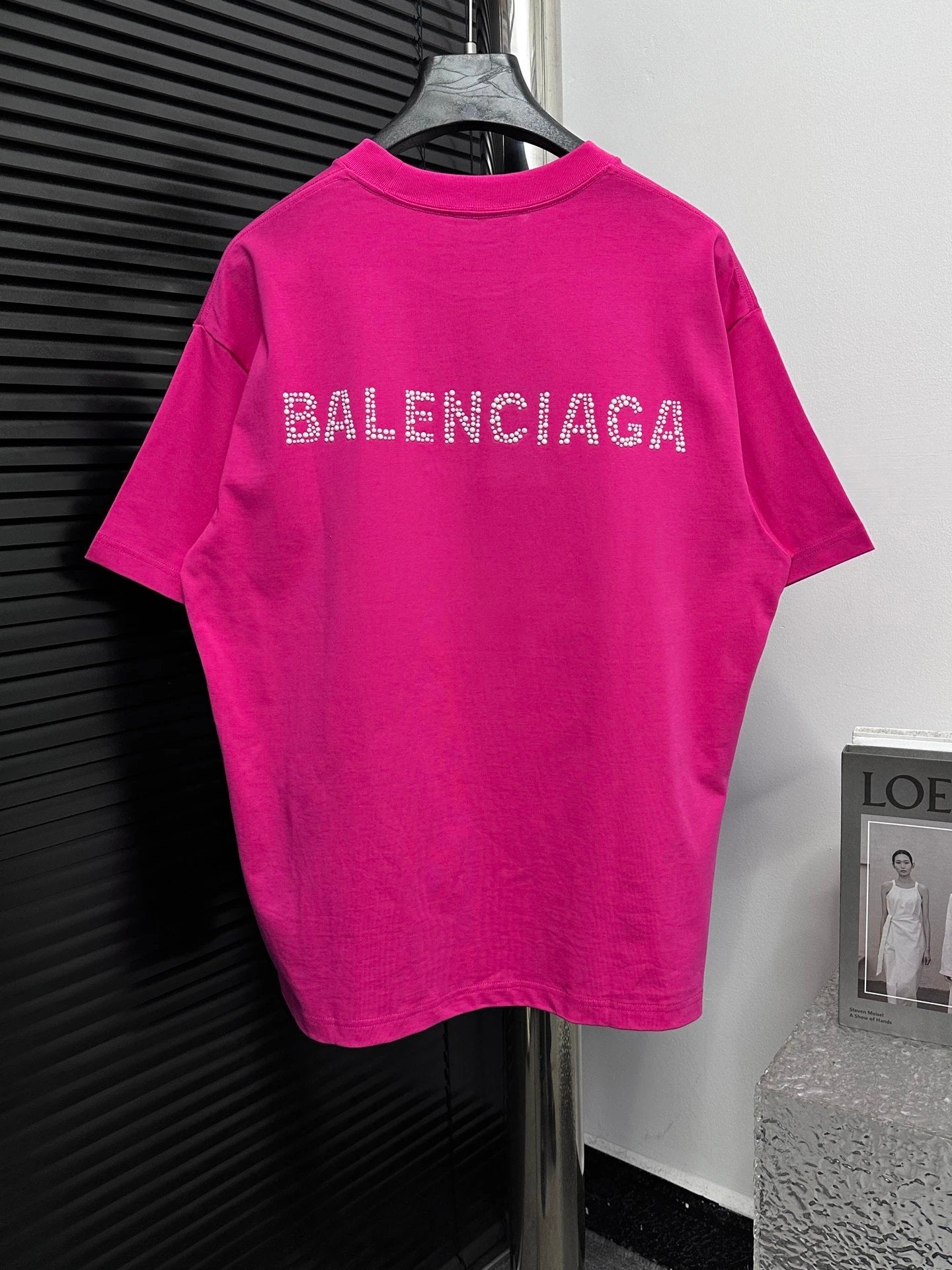 Balenciaga T-shirt Front and back pearl letters logo round Neck Short Sleeve25ss New Pure Cotton Unisex Style T T-shirt OS Loose Fit Base Shirt Top Half Sleeve T-Shirt
