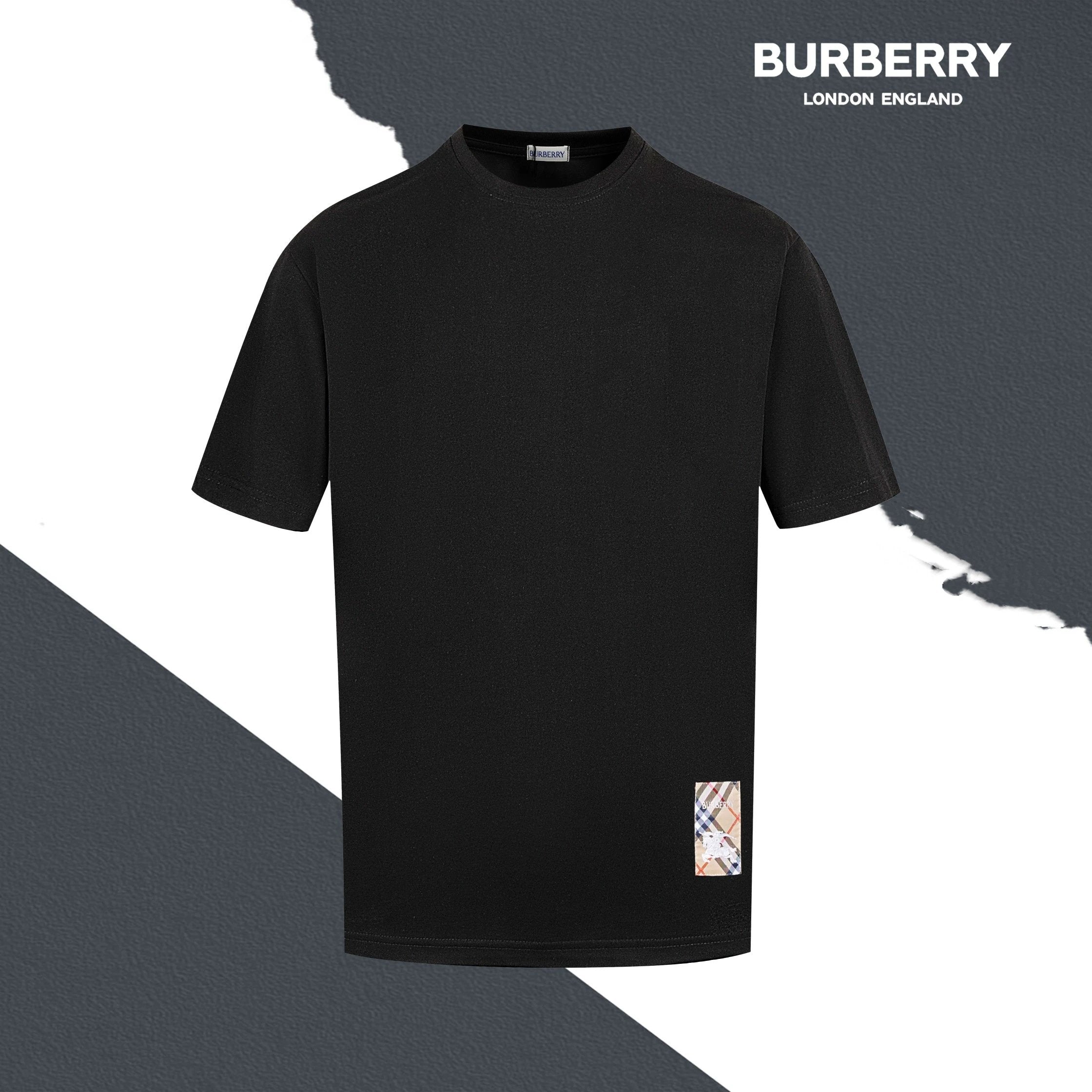 Burberry T-shirt Plaid Pattern Patch Embroidery logo round Neck Short Sleeve25ss New Pure Cotton Unisex Style T T-shirt OS Loose Fit Base Shirt Top Half Sleeve T-Shirt