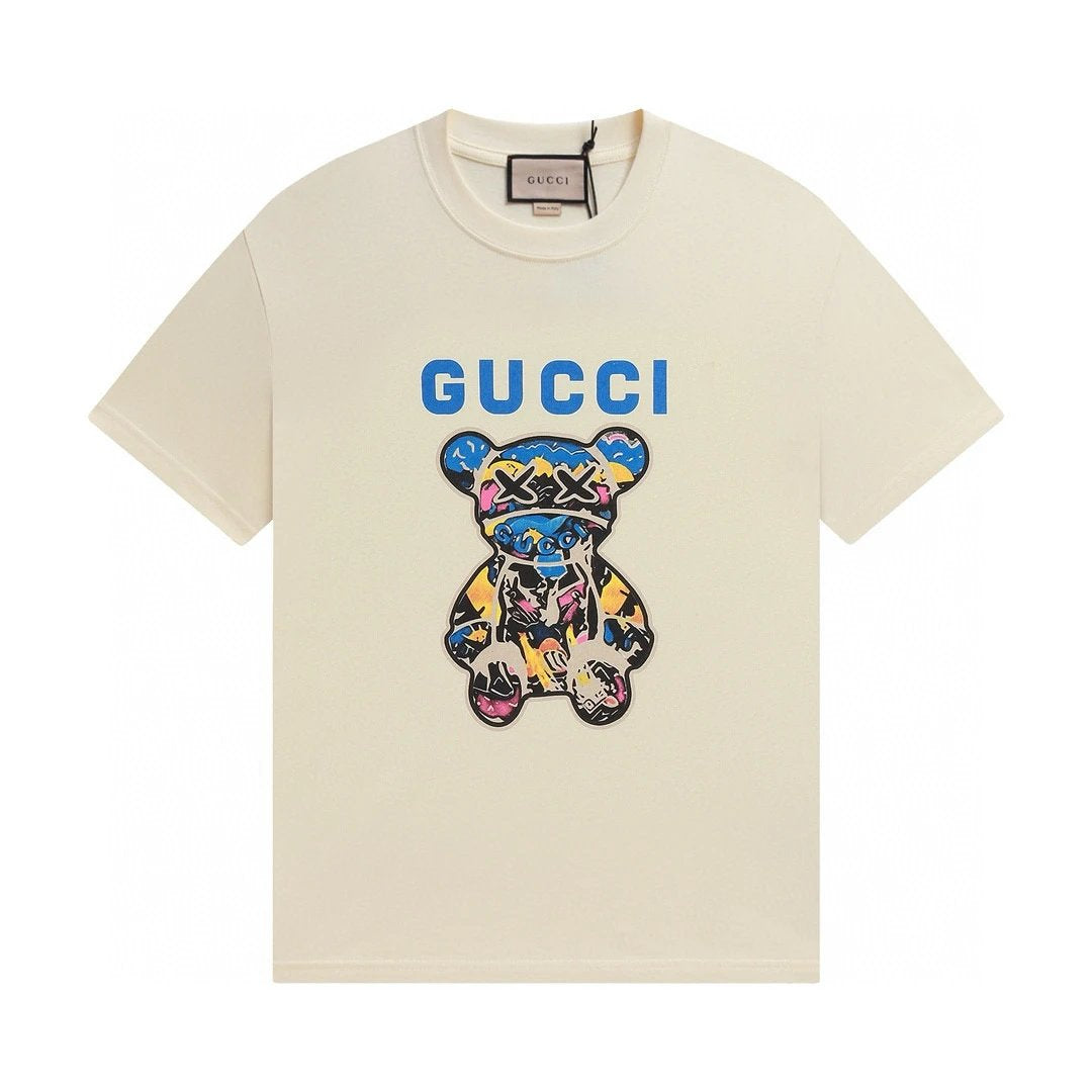 Gucci T-shirt Colorful Bear Pattern Print on the Chest logo round Neck Short Sleeve25ss New pure cotton T Unisex T-Shirt OS Loose Fit Base Shirt Top Half Sleeve T-Shirt
