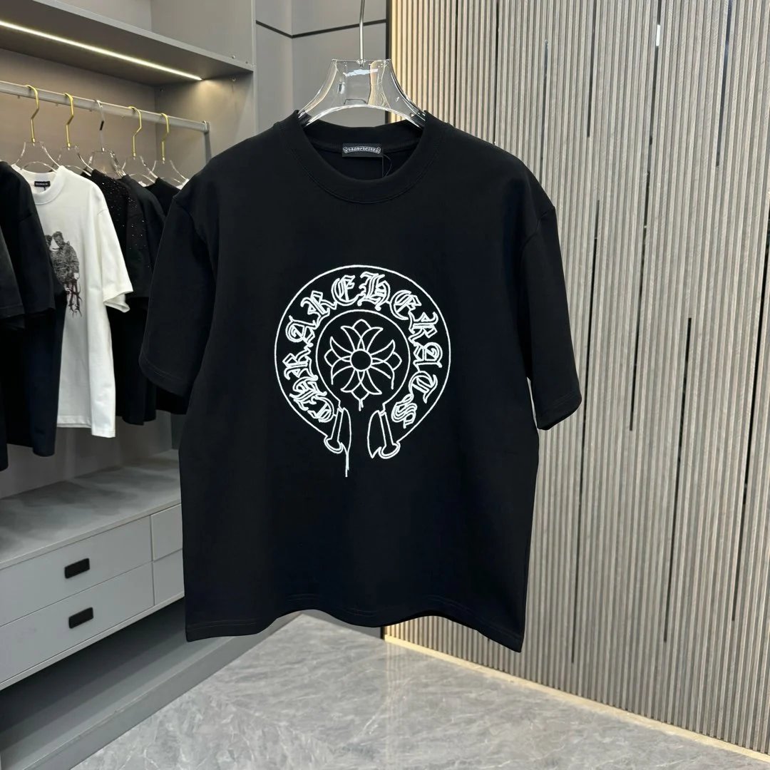 Chrome Hearts T-shirt Horseshoe logo round Neck Short Sleeve25ss New Pure Cotton Unisex Style T T-shirt OS Loose Fit Base Shirt Short Sleeve T-Shirt Top