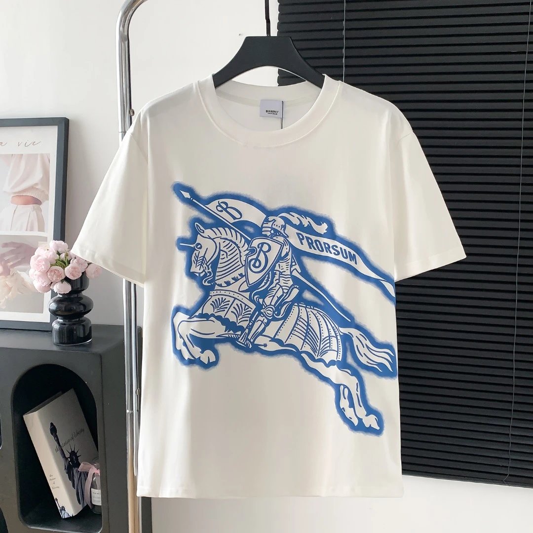 Burberry T-shirt Front Rider Print logo round Neck Short Sleeve25ss New pure cotton T Unisex T-Shirt OS Loose Fit Base Shirt Top Half Sleeve T-Shirt