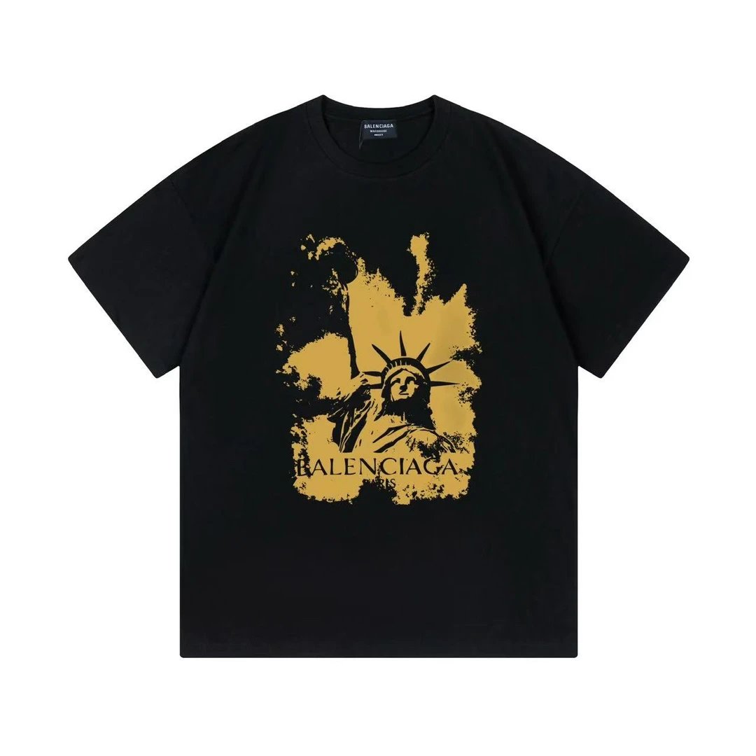 Balenciaga T-shirt Golden Statue of Liberty Letters logo round Neck Short Sleeve25ss New Unisex Pure Cotton T T-shirt OS Loose Fit Base Shirt Top Half Sleeve T-Shirt