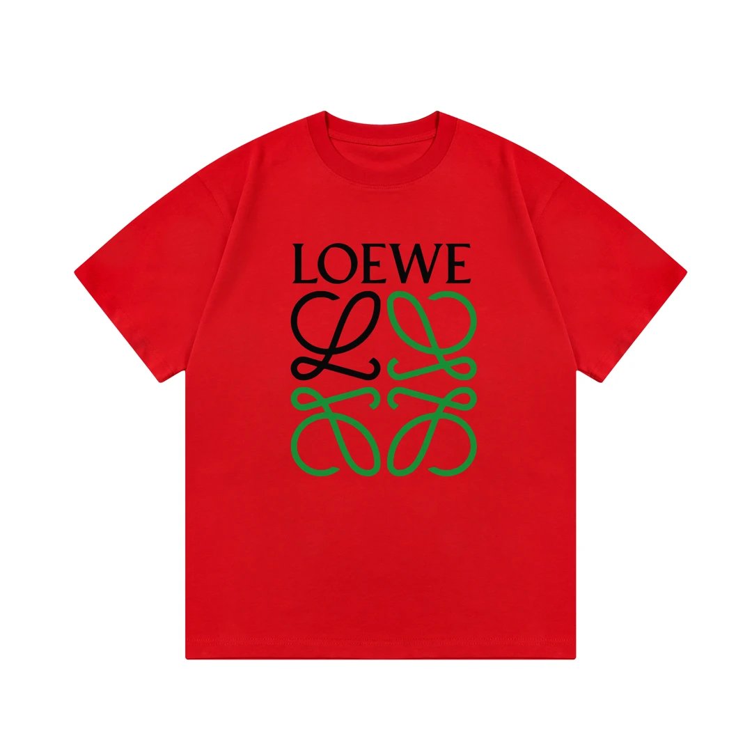 LOEWE T-shirt Color-Block Letter Direct Print Logo round Neck Short Sleeve25ss New Pure Cotton Unisex Style T T-shirt OS Loose Fit Base Shirt Short Sleeve Top T-Shirt
