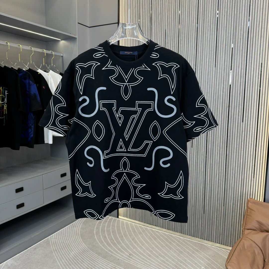 Louis Vuitton LV T-shirt Full-body Colorful Embroidery Craft and Back Panel Logo Patch logo round Neck Short Sleeve25ss New Pure Cotton Unisex Style T T-shirt OS Loose Fit Base Shirt Half Sleeve T-Shirt Top Half Sleeve
